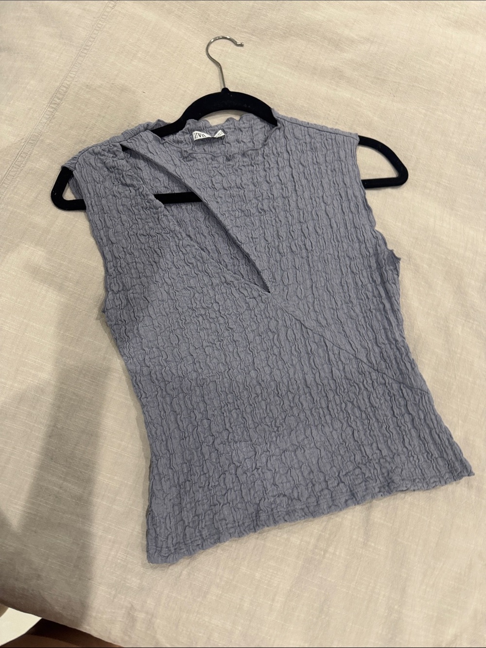Zara Crinkled Sleeveless Tank Top - Light Gray Blue